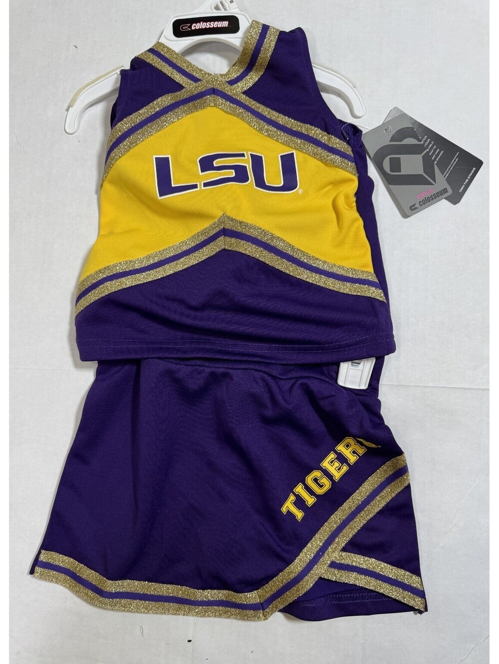 Colosseum LSU Tigers Purple Gold Cheerleader Top & Skirt Set Girls XS (4-5) NWT